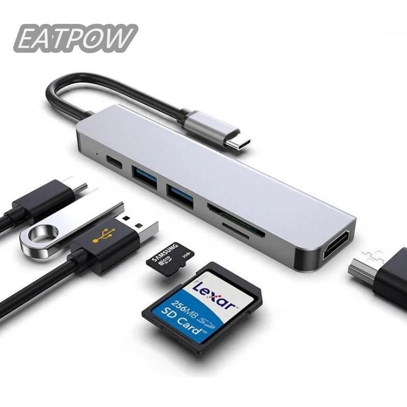 

EATPOW Type-C TO HD MI+1*USB3.0+1*USB2.0 compatible with multiple systems hub Multiuse type-c adapter hub SD/TF CARD+PD Power