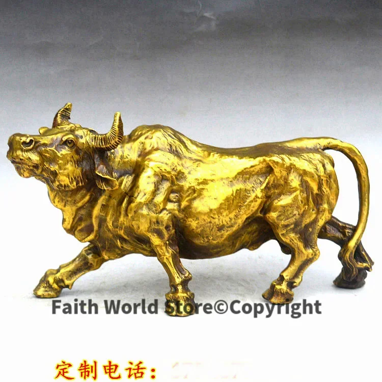 33CM large # TOP HOME SHOP Company FENG SHUI business GIFT Money Drawing GOOD LUCK Bull Taurus bullfight Mascot Brass Sculpture