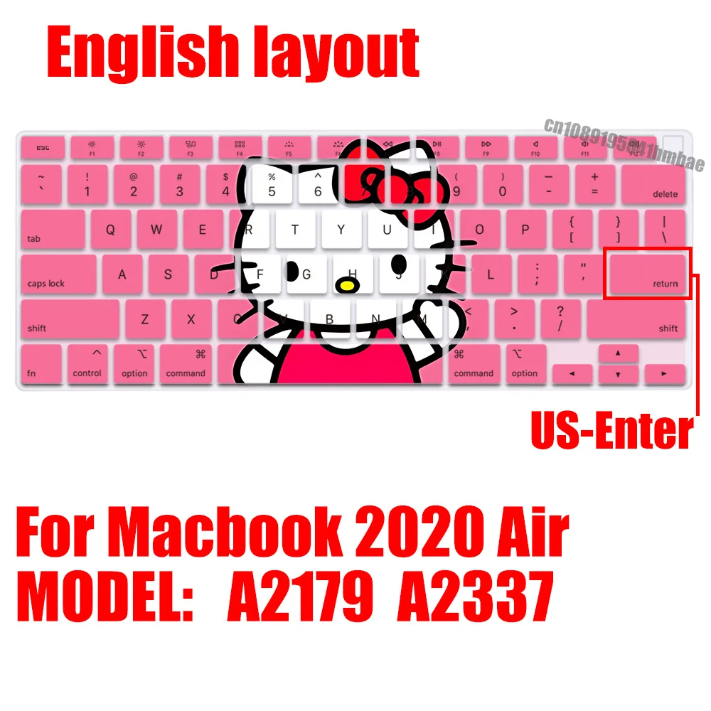 Cute light-colored Hello Kitty US Layout Color Print Soft Silicone Keyboard Cover For Macbook 2020 Air A2179 A2337