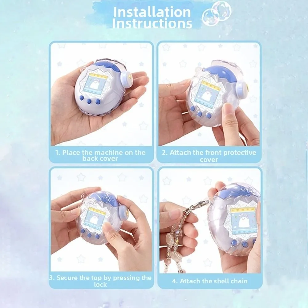 Clear PC Protective Cover with Panel Sticker Pendant Knob Cover Protective C Sea Wave Shell for Tamagotchi Paradise