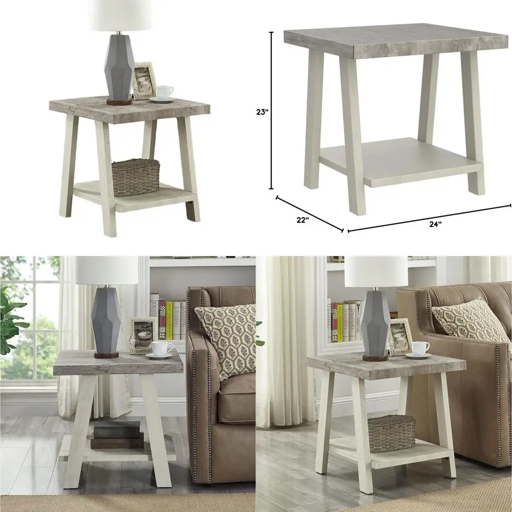 

Two-Tone Weathered Gray and Beige Wood Shelf End Table