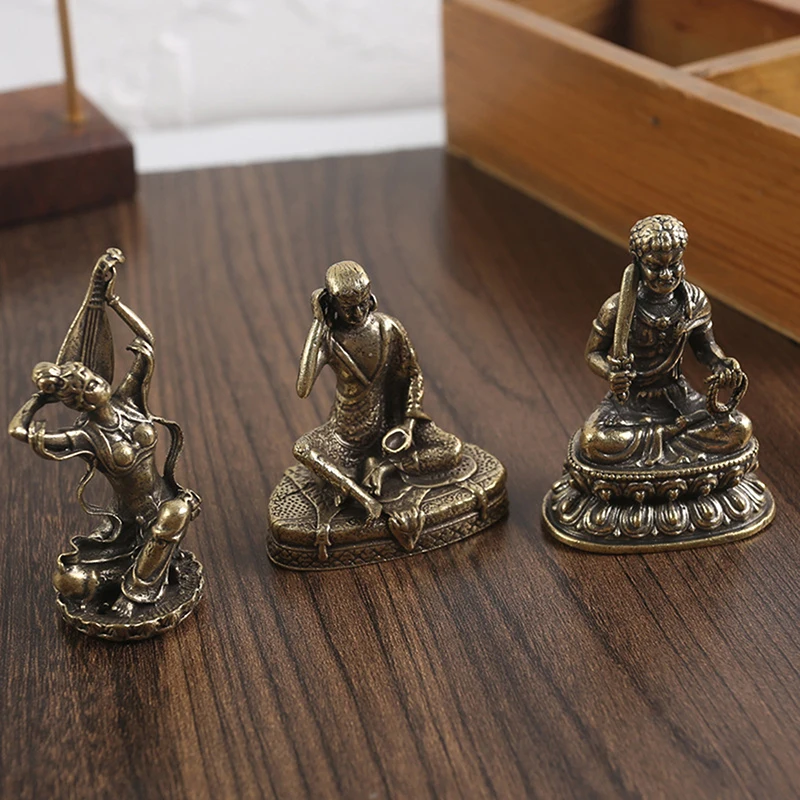 Estatua de Buda de cobre antiguo, figuritas de decoración para el hogar, sala de estar y oficina, estatua de Buda Tara verde tibetano chino de latón Retro