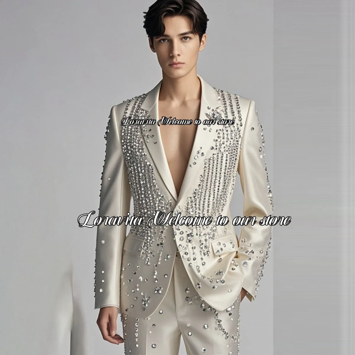 Sparkly Crystals Men Suits Luxury Slim Fit 2 Pieces Male Prom Blazer Notch Lapel Groom Tuxedos Wedding trajes de hombre elegante