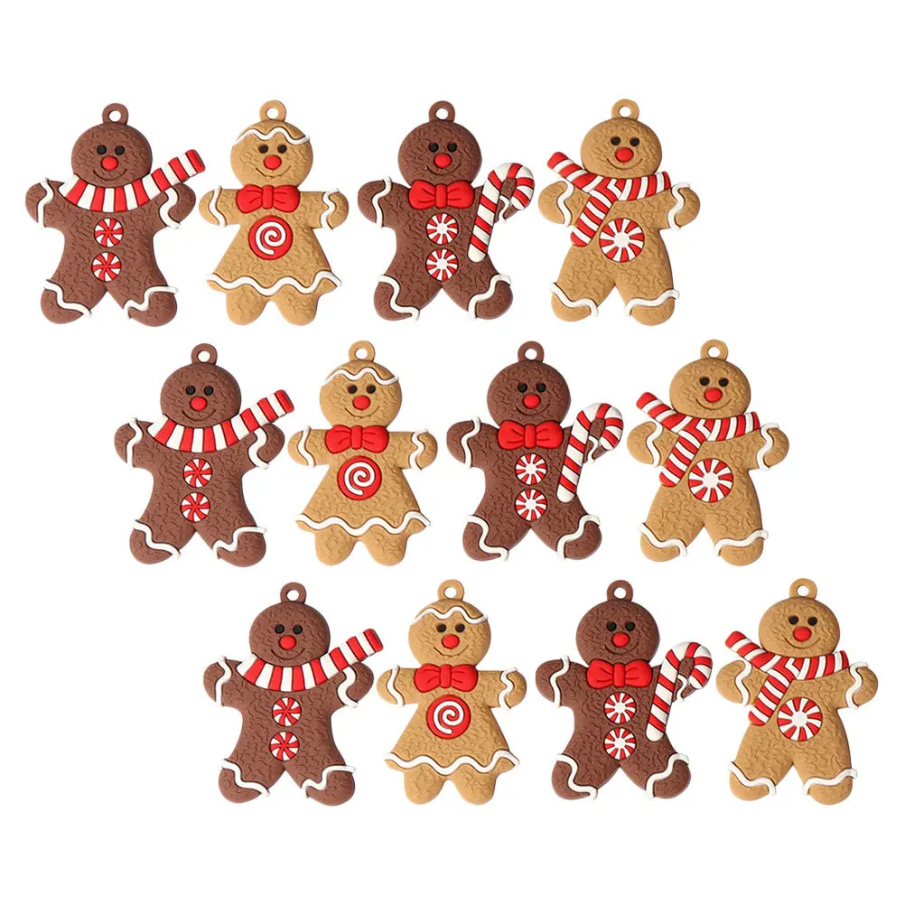 

12Pcs Gingerbread Man Pendants Xmas Tree Hanging Accessories Cute Holiday Decorations for Christmas Party Home Use