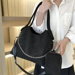 Bolso de hombro de gran capacidad para mujer, bandolera grande con diamantes, monedero con cadena, 2023