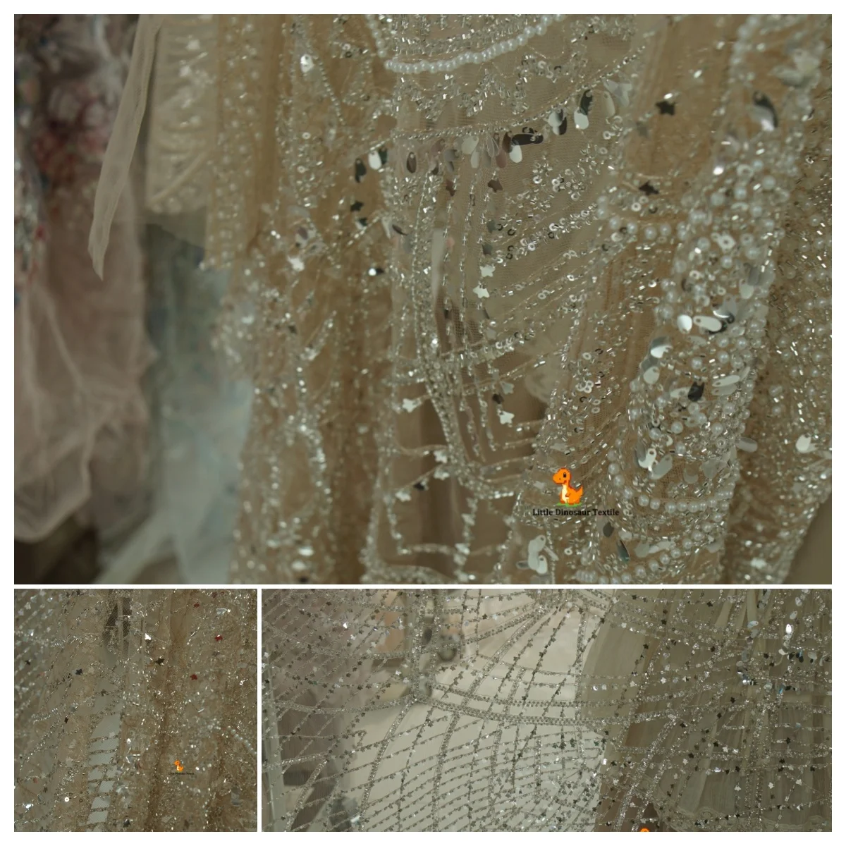 

Изысканная кружевная ткань с вышивкой блестками для длинных платьев с хвостом, свадебных платьев, вечерней одежды, вечерние моды и создания от кутюр