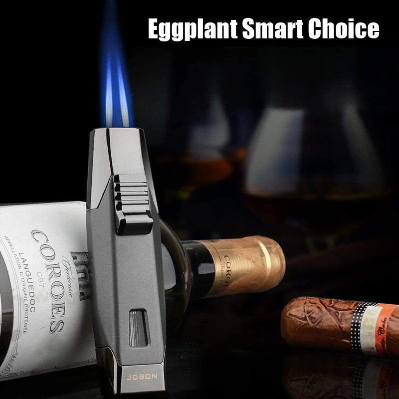 

New Double Flame Blue Flame Windproof Inflatable Cigar Lighter High End Double Straight Jet Lighter Men's Gift