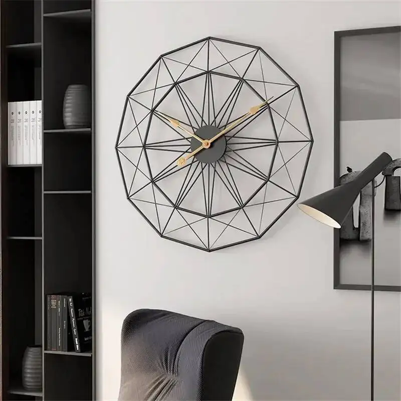 

Wall For Design Large Room 50Cm Geometric Office Iron Vintage Industrial Style Clock Hanging Home Watch Decoration Modern Living