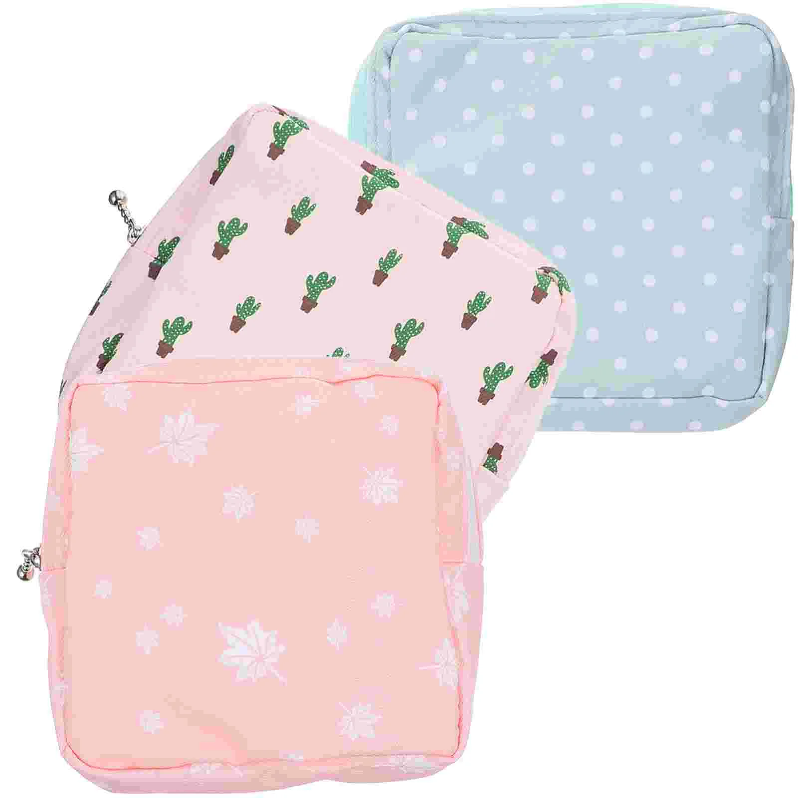 3 Pcs Organizer Sanitary Napkin Storage Bag Girls Portable Coin Purse Tampon Cute Pouch Fabric Multi-function Small