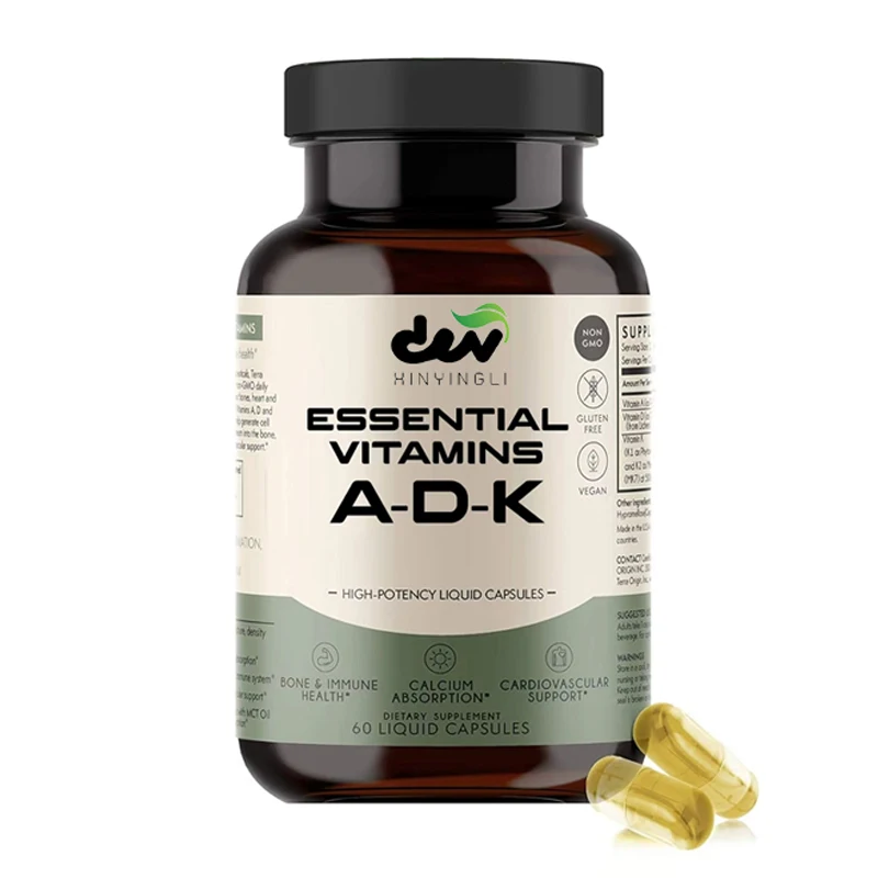 ADK Essential Vitamin Supplement, 60 Liquid Capsules, High-efficiency Vitamin A, D 5000 IU, K1 and K2 | Non GMO, Gluten Free