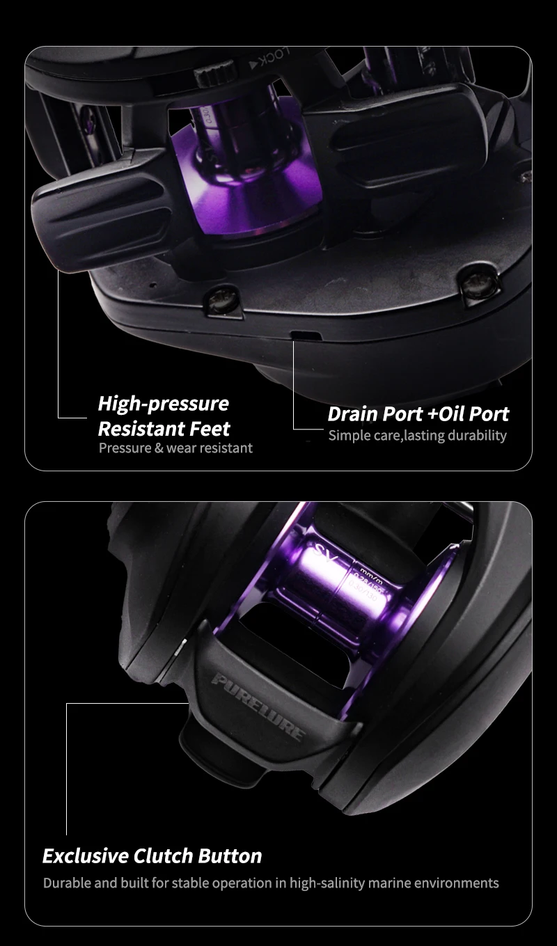 PURELURE ZANA MAX 10KG SV+DC Dual-Modus 7.3:1 Übersetzung Salzwasserbeständige Vollmetall 215g Macro Monster 10+1 Kugellager Baitcasting-Rolle – Detail 21
