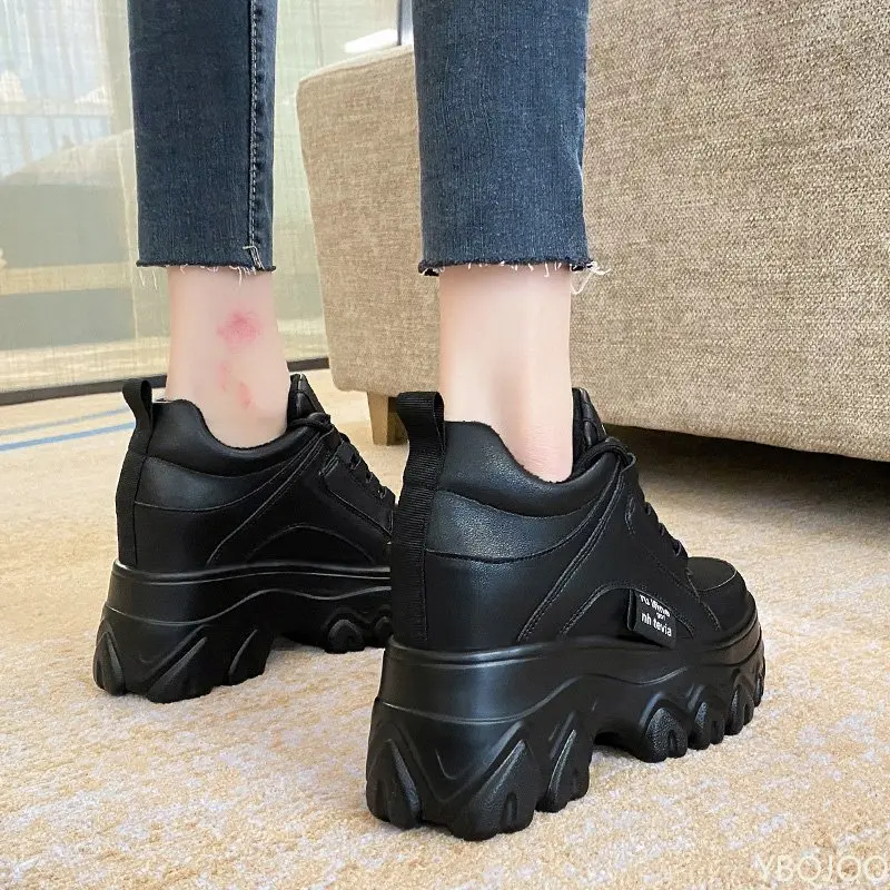 Women Winter Platform Sneakers Warm Fur Plush Insole Ankle Boots Women Spring Chunky Shoes Lace-up Tennis Shoes Woman Mujer 9CM