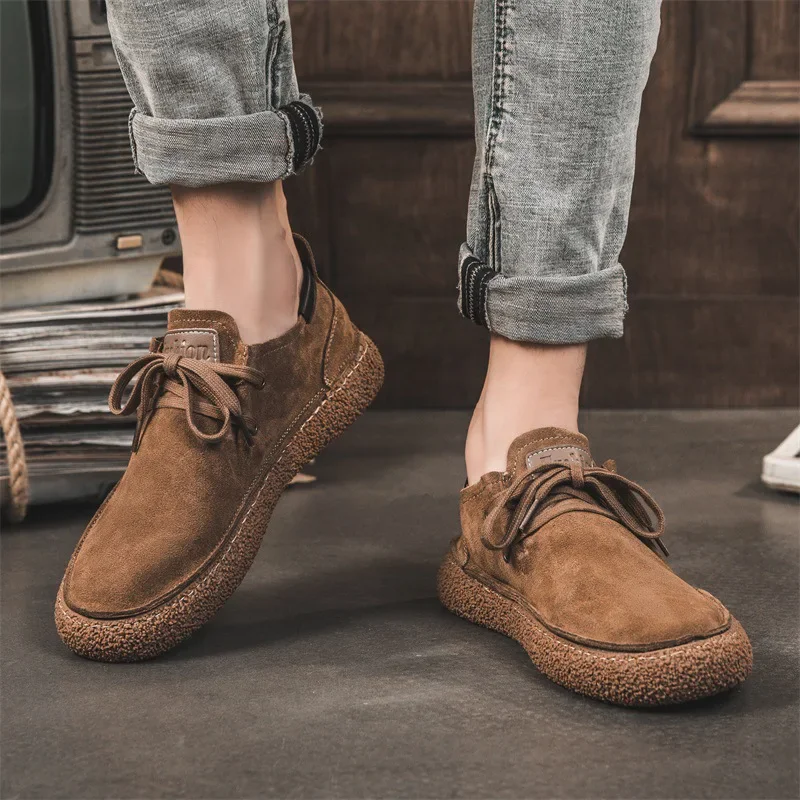 Fashion Casual Men Shoes Luxury Real Leather Loafers British High Quality Sneakers Breathable Lace-Up Wedge 2024