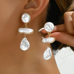 New Arrival Irregular Simulate Baroque Pearl Clip on Earrings for Women Mom Hyperbole Non Pierced Dangle Earrings Jewelry Gifts