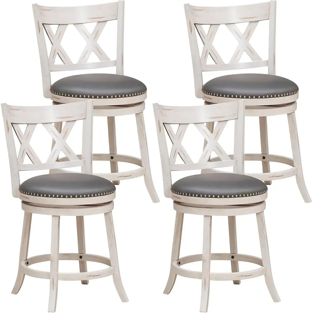 

Набор вращающихся барных стульев из 4 предметов с 20 широкими мягкими сиденьями, изогнутой спинкой, резиновым деревом, антикварным белым и серым цветом