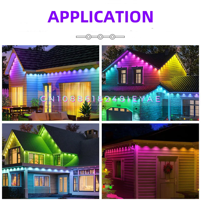 108FT Smart RGB LED Permanent Outdoor Eave Light 72LEDs Remote APP Voice Control Christmas Holiday Decoration LightIP67 image 3