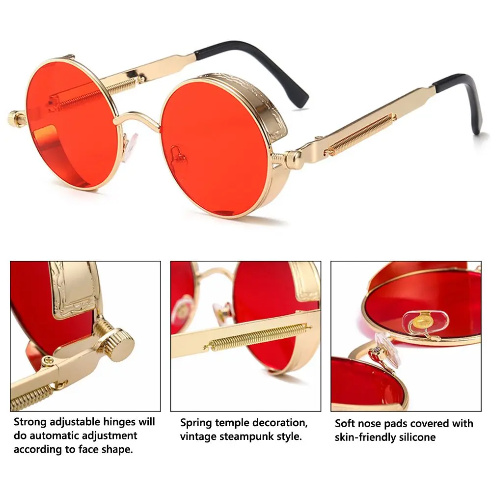 Vintage Round Retro Eyewear Steampunk Sunglasses UV400 Protection Gothic Sun Glasses