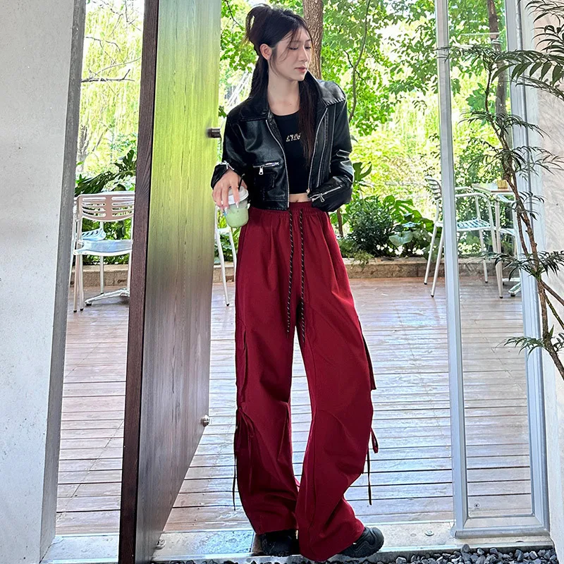 Street Style American Paratrooper Hiking For Women 2026 Autumn Winter Casual Long High Waist Loose Wide Leg Cargo Pants