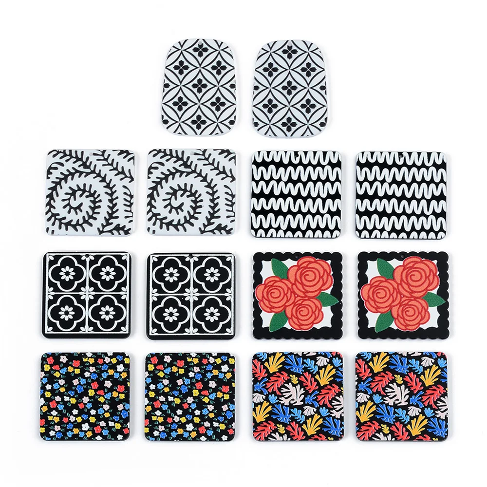 6pc/lot Black-White Red Green Acrylic Plate Pendants Jewelry Accessory Handmade Connector DIY Earring Component for Girl Jewelry