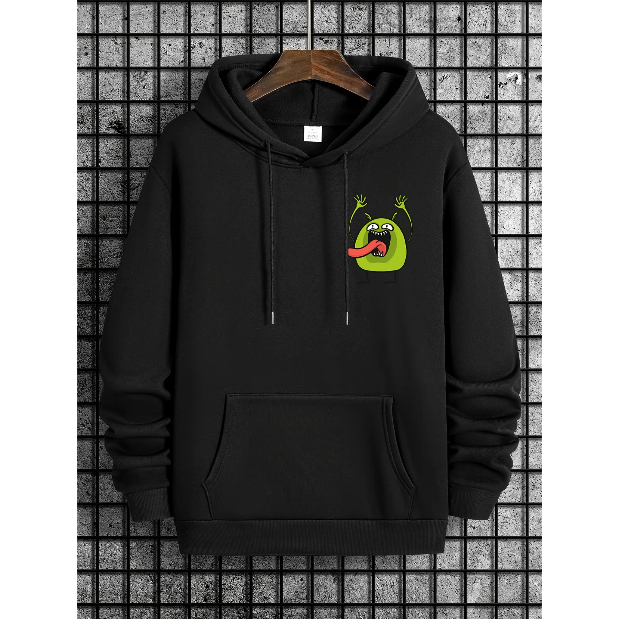 

Funny Cartoon Monster Hoodie Green Character Print Sweatshirt Casual Black Pullover Unisex Streetwear Hoodie for Men Women Tops