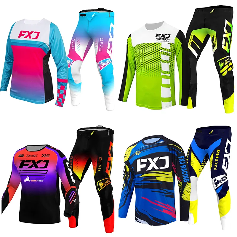 

FXJ new Motocross Jersey and Pant child pink girl Enduro suit boy cross Off-road Youth name number Adult Women's man black green