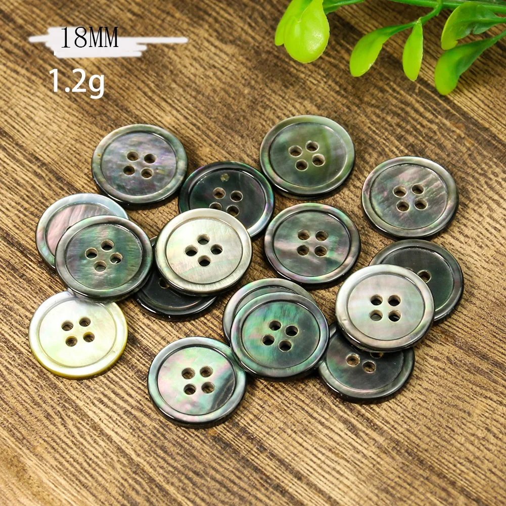 10PC Natural Pinctada Martensi Black Mother of Pearl Seashell 4-holes Flatback Buttons DIY Suit Shirt Sweater Sewing Craft Decor