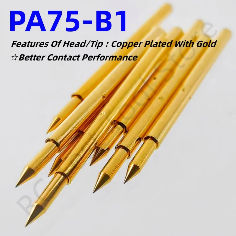 20/100PCS PA75-B1 Spring Test Probe Test Pin Pogo Pin P75-B1 P75-B PCB Test Tool 0.66/1.02/16.3mm Gold Needle Sharp Tip 40g