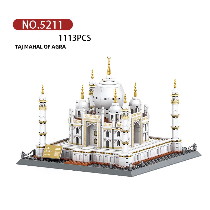 Patrimonio Cultural de fama mundial, arquitectura antigua, bloque de la India Taj Mahal, modelo de ensamblaje, colección de juguetes de ladrillos para regalos