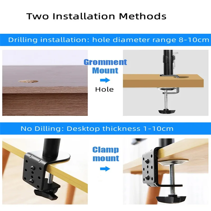 Imagem -05 - Monitor de Mesa Suporte Suporte Ajustável Computer Clamp Mount Heavy Duty Dual Braço Stand Carga 10kg Vesa Screen 15 a 30