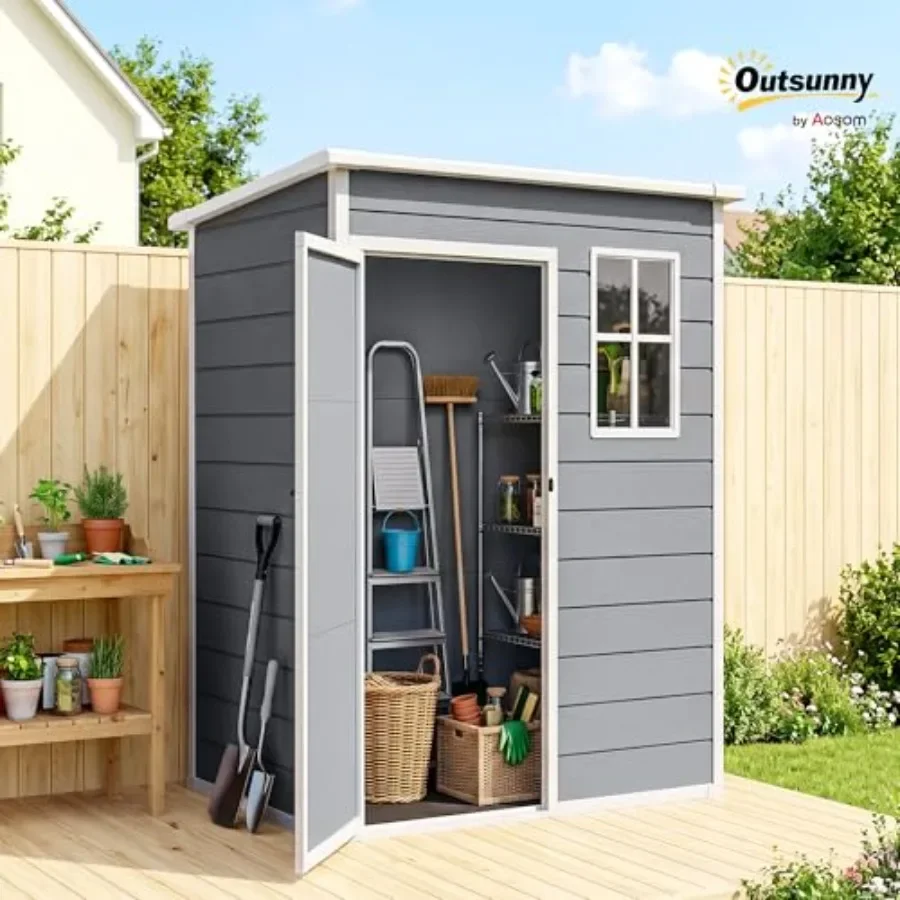 Garden Storage Shed: Weatherproof Steel Construction, Charcoal Gray Finish, Lockable Double Doors for Secure Outdoor Tool Organ
