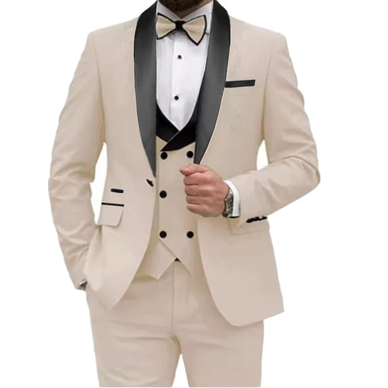 

Fashion New Men Casual Boutique Solid Color Business Slim Suit Coat Dress Blazers Jacket Vest Pants 3 Pcs Set Trousers Waistcoat