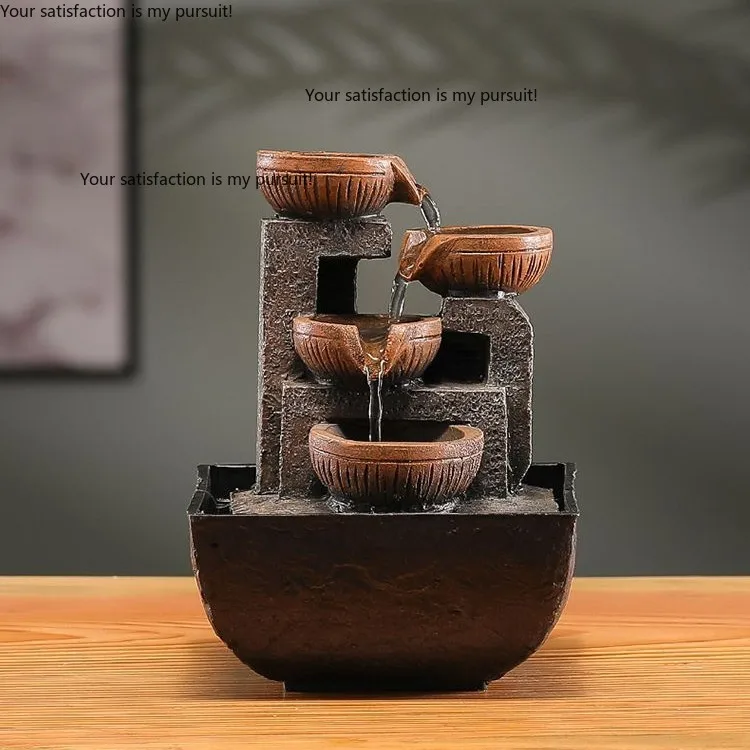 for Living Room Tea Table Office Chinese Style Recirculating Water Wealth Ornament, Auto Circulation Desktop Decor
