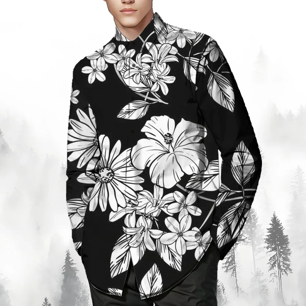 Printed Hawaiian shirt Men's button-up shirt Long sleeve Evening gown Autumn Winter Spring summer long sleeve shirt collar