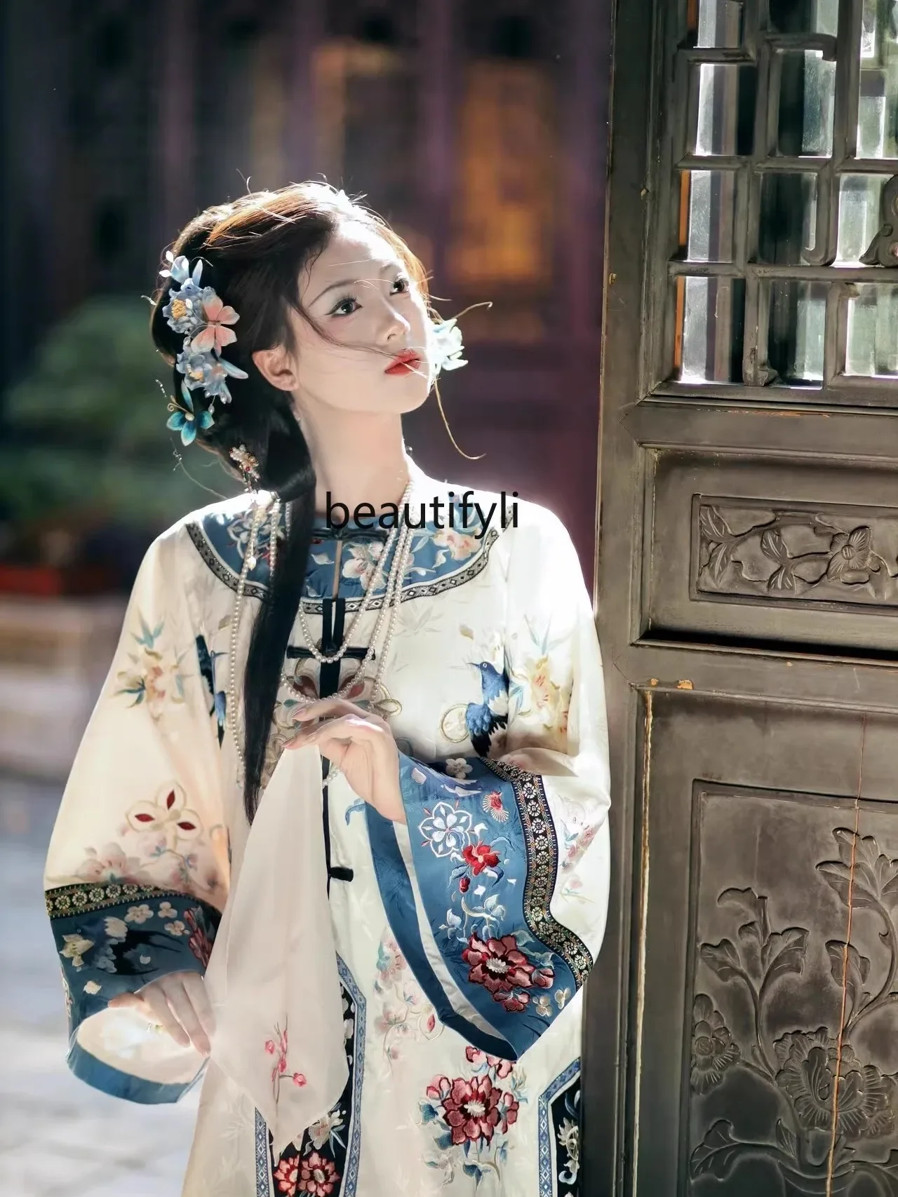 

Hanfu New Chinese Style Retro National Style Printed Top Palace Style Qing Dynasty Ancient Costume Horse-Face Skirt Suit