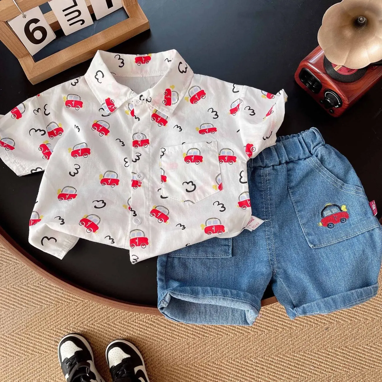 

Kids Boys' Set Summer Clothing New Children's Full Print Short sleeved Shirt+Shorts 2-piece Set
