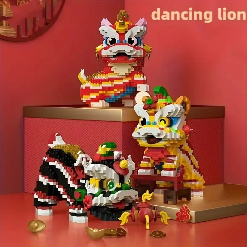 Dance Lion Building Blocks Set Micro Mini Building Blocks Traditional Chinese Dancing Lion Toys for Adults & Kids Christmas Gift