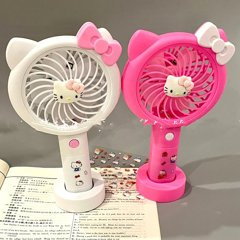 Hello Kitty Sanrio Kawaii Summertime Handheld Fan Cute Sweet Cartoon Portable USB Charging Small Fan Lovely Gifts for Girls