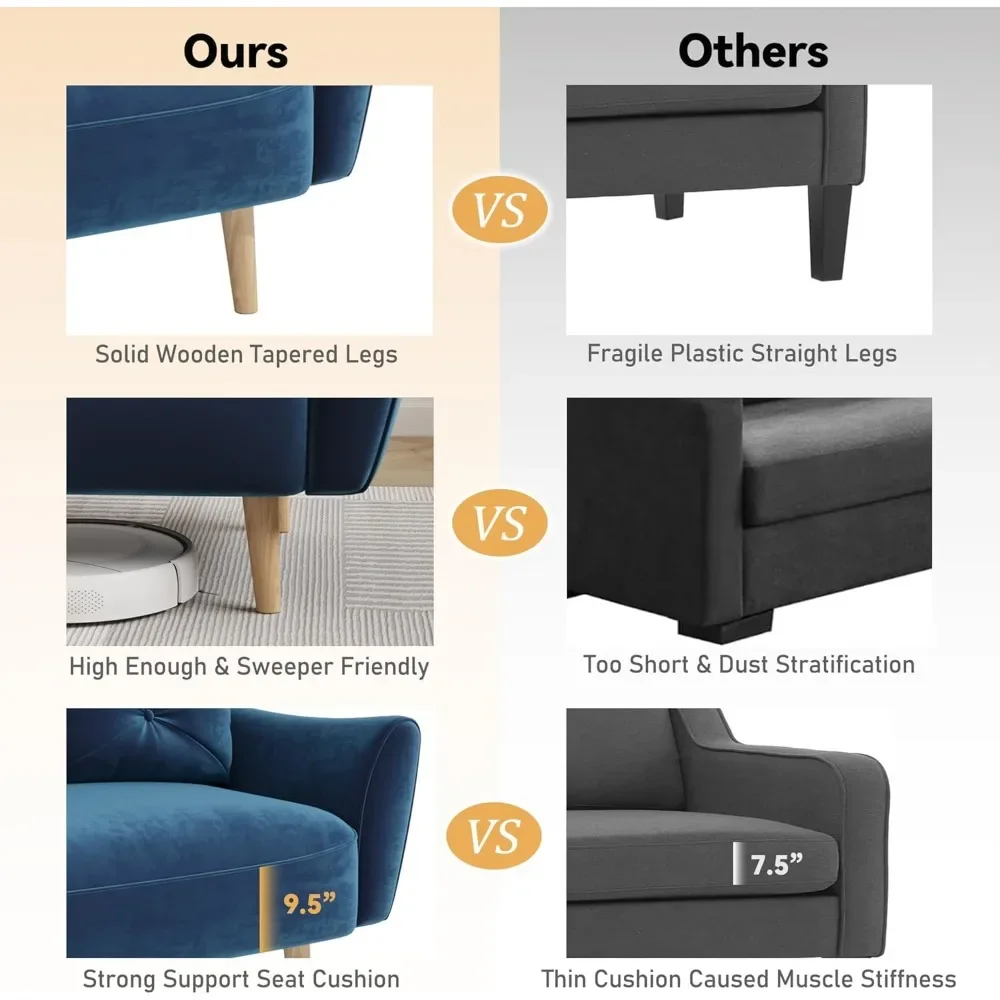 

Loveseat Sofa, 48" Small Couch for Small Spaces, Convertible Tray Sofa with 2 Pillows, Velvet Couch
