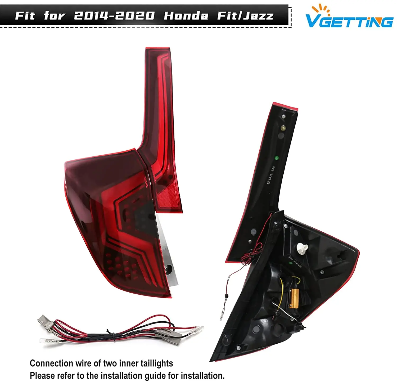 Lampu LED Belakang สำหรับ Honda Fit Jazz 2014-2019ด้านหลังหลอดไฟลำดับไฟเลี้ยว Jazz เบรคเริ่มต้น Animation DRL