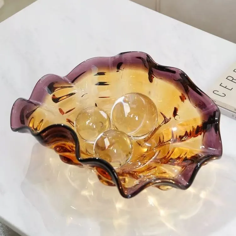 Creative ornament glazed fruit plate soft decoration living room decorative fruit plate crystal glass fruit basin plate model ro