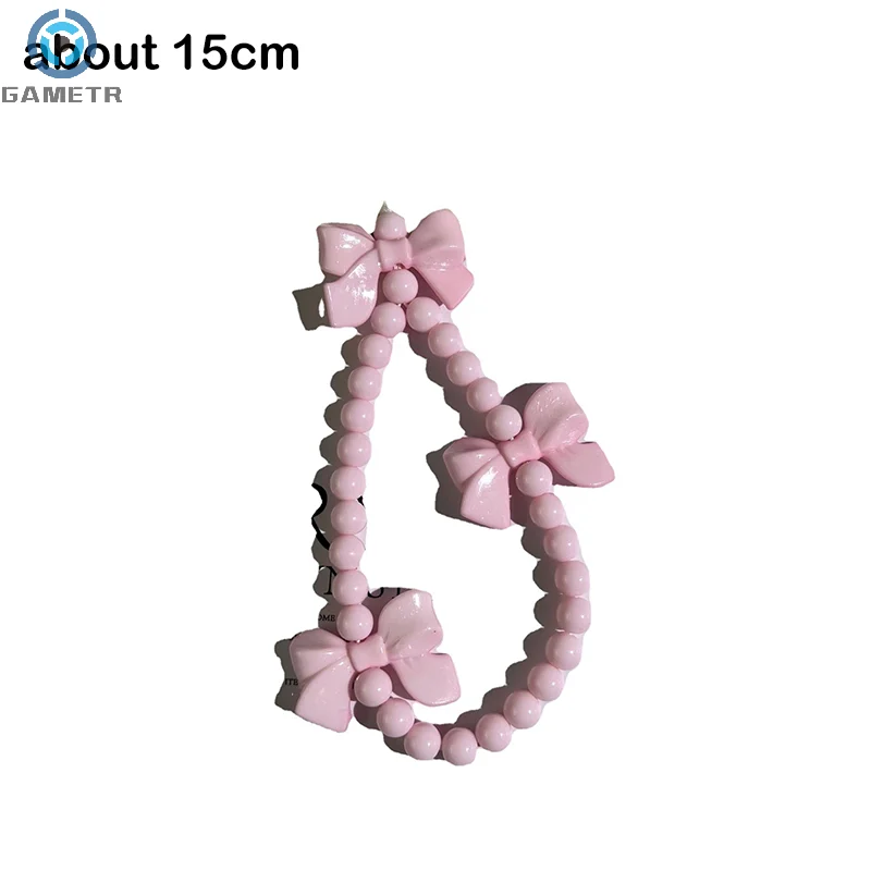 Y2K Bowknot Beaded Phone Chain For Girls Sweet Pink Bow Mobile Phone Lanyard Wrist Straps Anti-lost Phone Charm