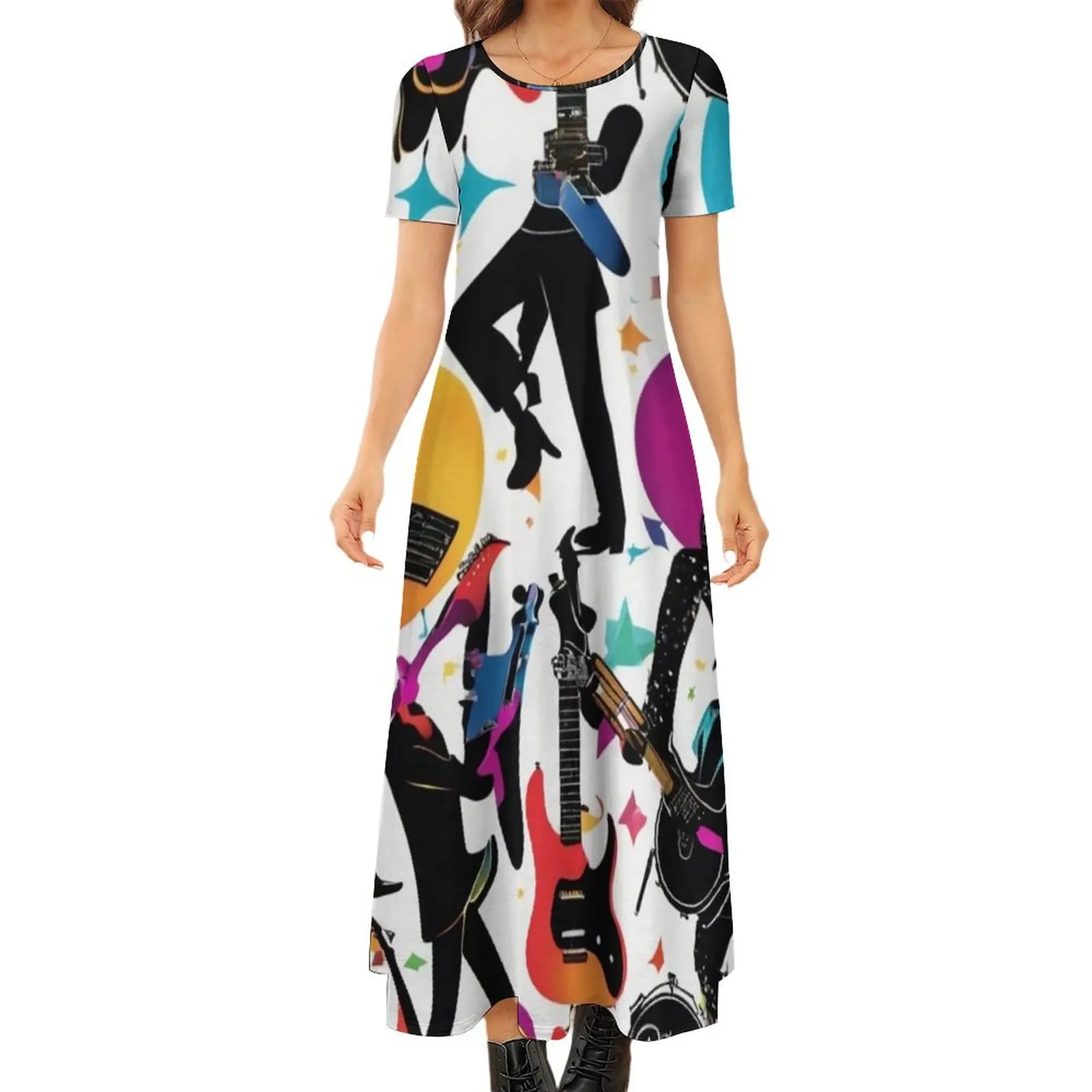 

Abstract Musicians Round Neck Short Sleeve Dress festival outfit women summer dresses for women 2024 Dress vintage