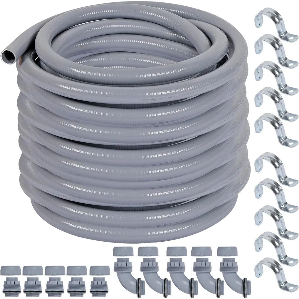 Liquid-Tight Conduit and Connector Kit 1/2inch 150ft, Electrical Conduit Kit with 5 Straight, 5 Angle Fittings