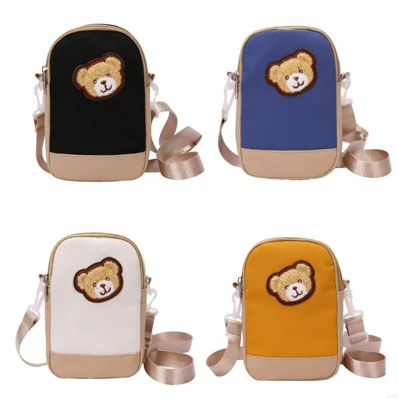 

X90D Cartoon Bear Embroidery Shoulder Bag Nylon Women's Shopping Crossbody Phone Bag with Adjustable Strap