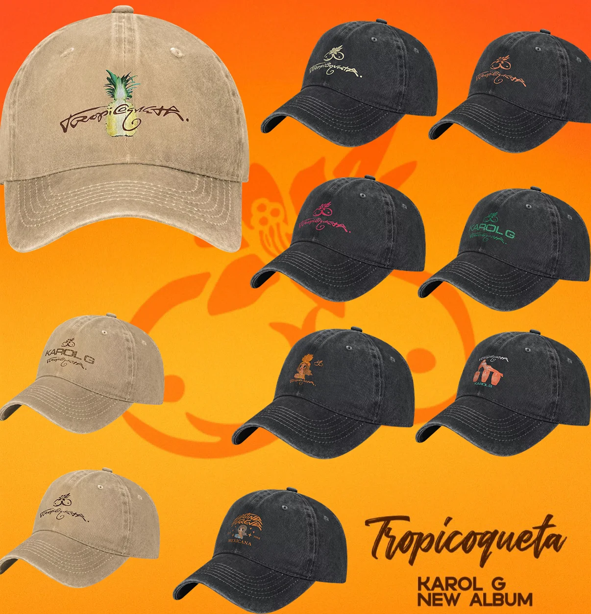 

Бейсболка KAROL G Tropicoqueta 2024, альбом, летняя приталенная унисекс, мужская бейсболка с логотипом для пешего туризма, рыбалки, солнцезащитный козырек, бейсболки
