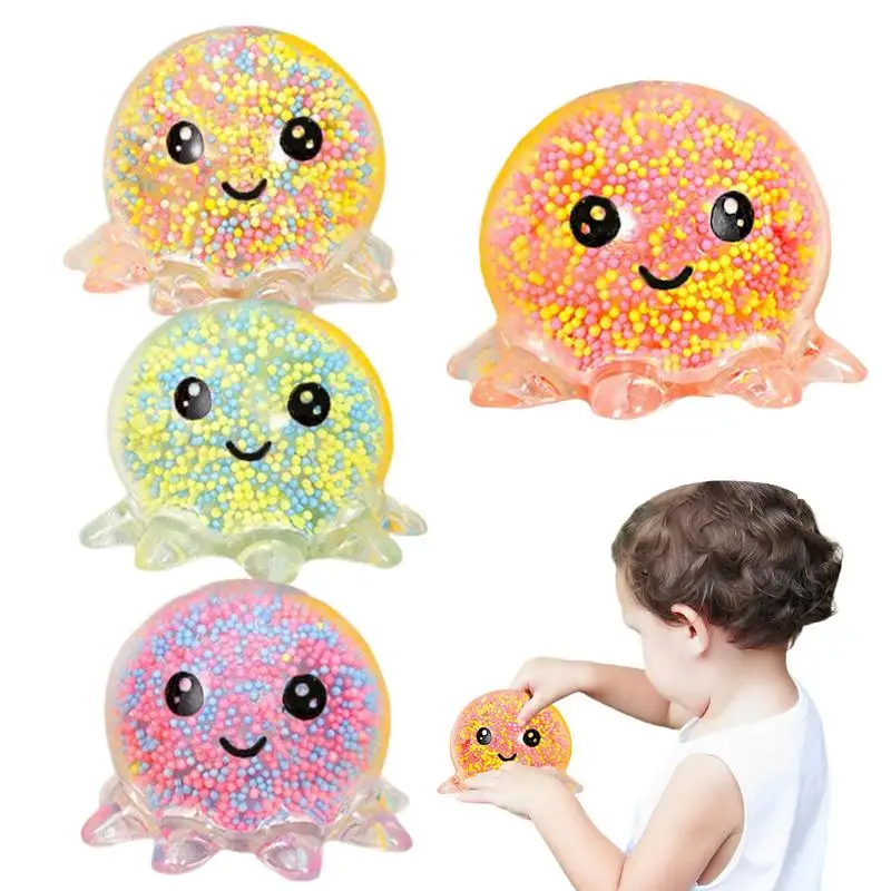 1pcs New Children And Adults Stress Relief Fidget Toy With Octopus Squeeze Ball Antistress Bubble Glowing Light Squid Vent Ball