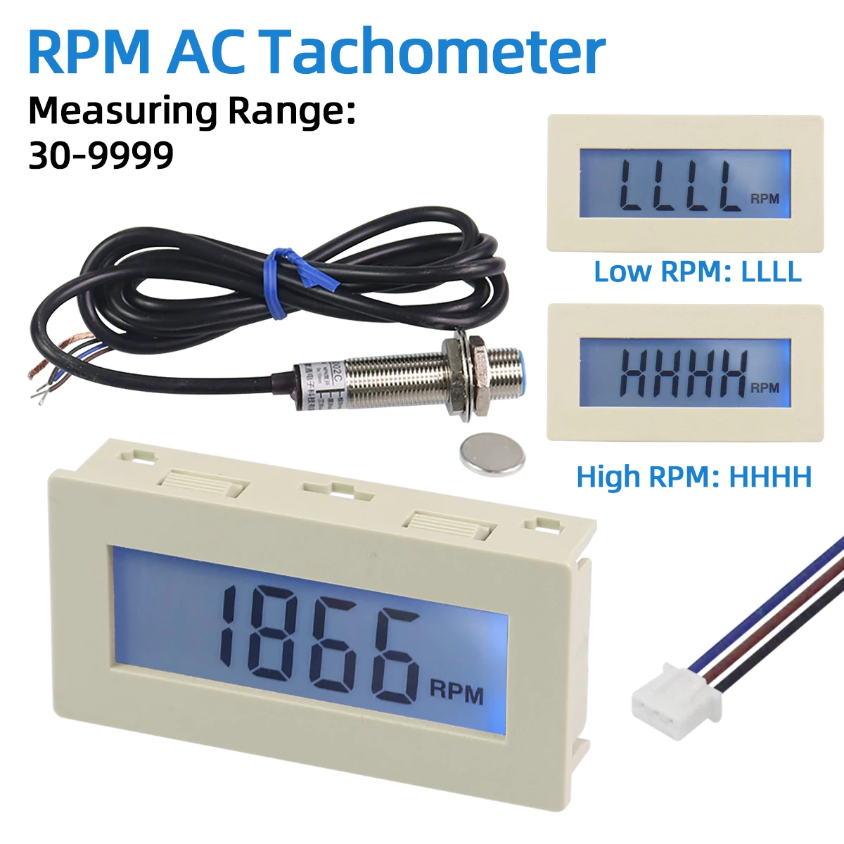 AC 110V-230V DC 8-24V Digital LCD Tachometer RPM Motor Speed Meter with Hall Proximity Switch Sensor NPN
