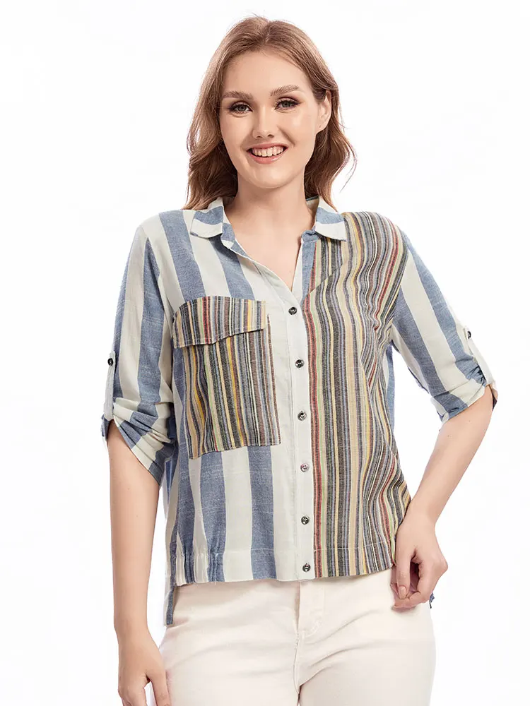Womens plus size woven lapel shirt belongs to the category of womens clothing