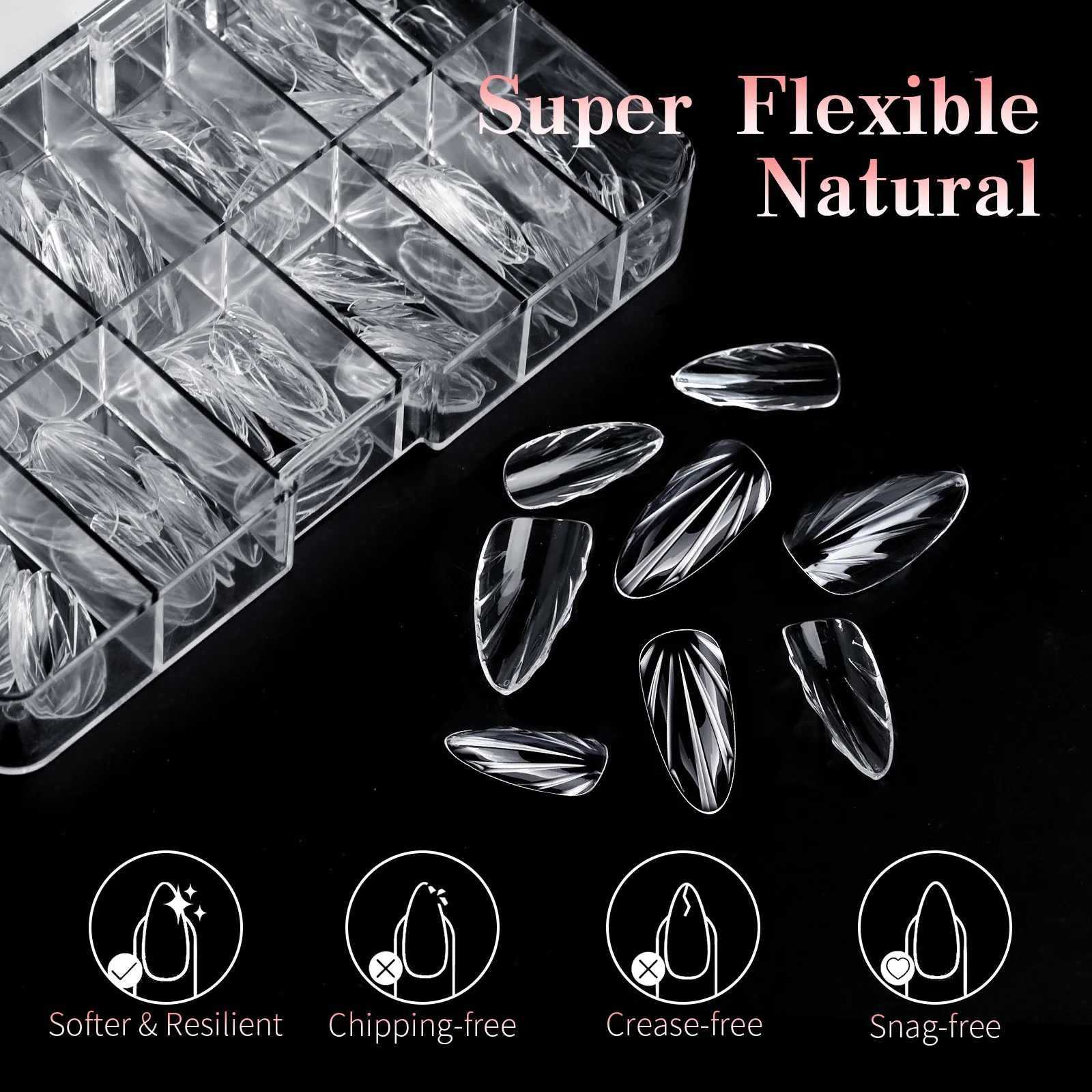 

120/140Pcs Press on Nails Almond Full Cover Acrylic Clear False Nails Stick on Nails Shell Soft Gel Tips Fake Nails For Manicure