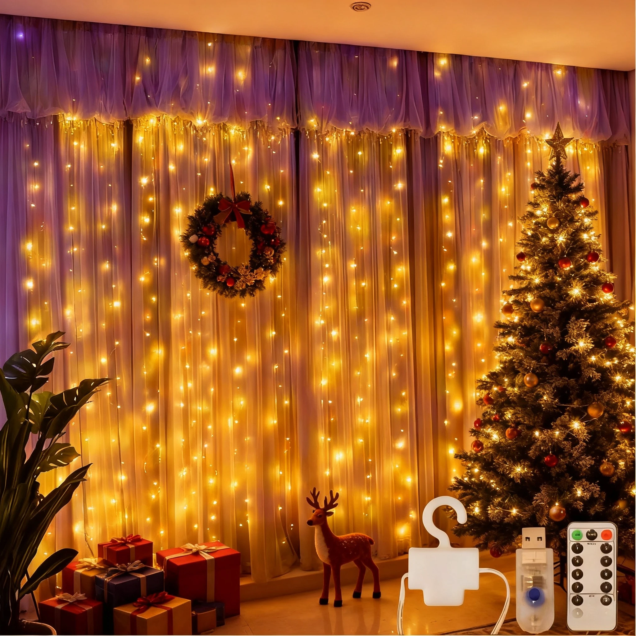 Christmas Lights LED Fairy String Curtain Lights 8 Mode Remote USB Festoon Christmas Decor For Home Holiday New Year Lamp